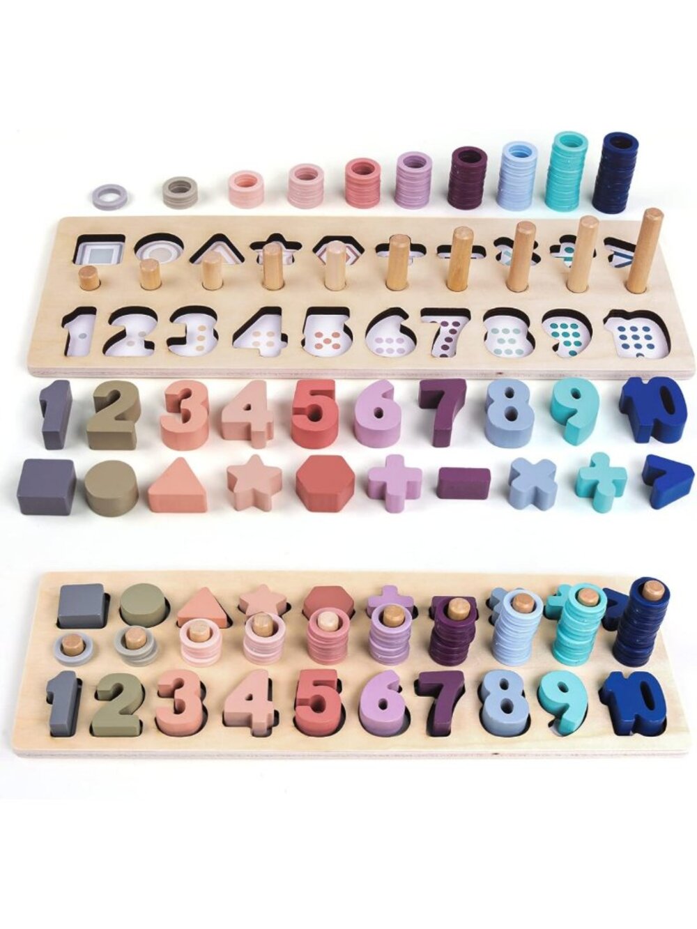 Colorful Wooden Shape Stacker & Counting Tower Toy for Kids - Educational Math